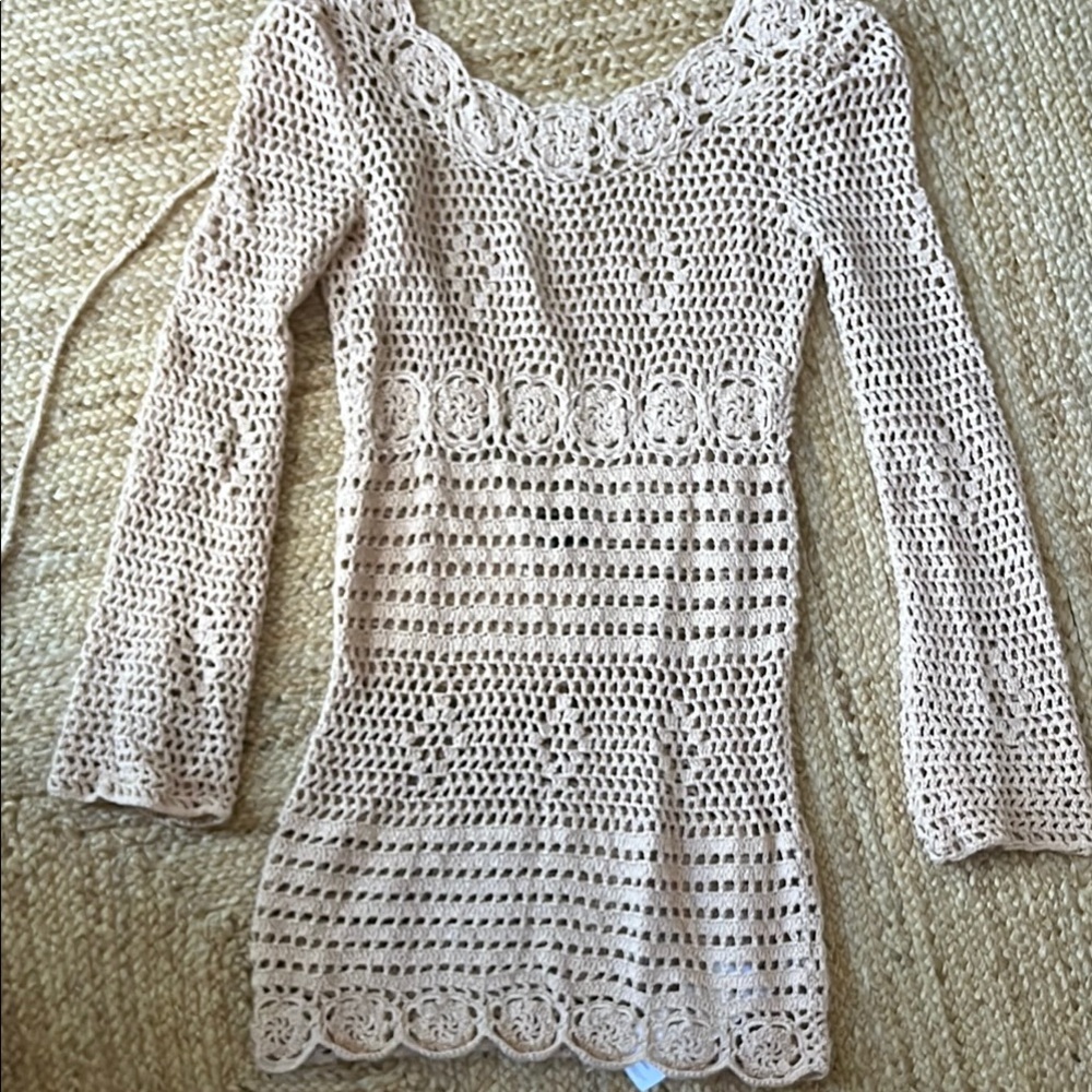 MAJORELLE Cream Crochet Swim Coverup